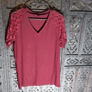 Elegant Maroon Lace Sleeve Women's Top
